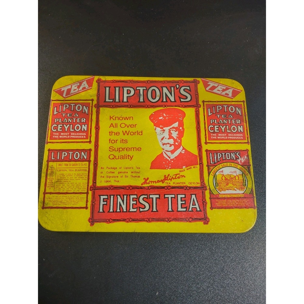 Vintage 1980s Reproduction Sign Lipton's Finest Tea Red Yellow 8.5" x 6.5"